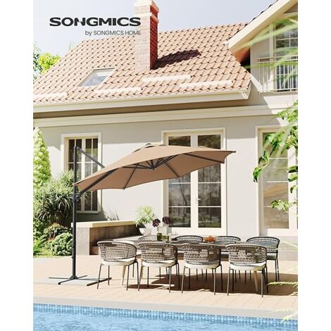 Outsunny Ombrellone Da Giardino A Braccio Parasole In Metallo, Tettuccio In Poliestere Regolabile E Apertura A Manovella 265x265cm Marrone Chiaro 84296021
