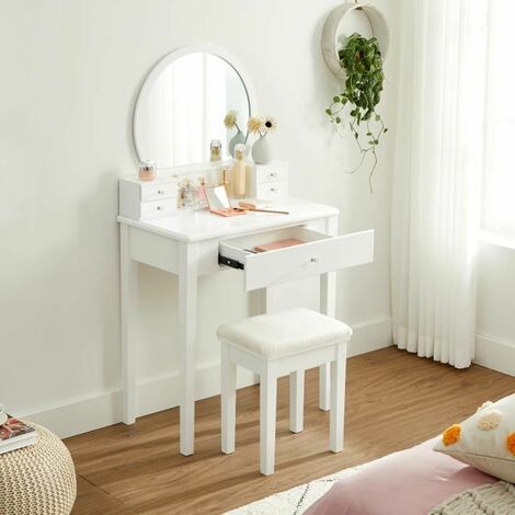 stile vintage da toeletta in legno con cassetti Specchiera in colore bianco 