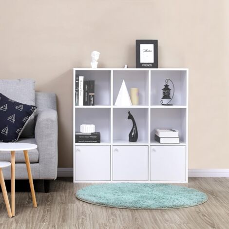 Libreria in Legno Scaffale per Casa e Ufficio Mobile Guardaroba Autoportante Portaoggetti con 3 Armadietti Inferiori Bianco