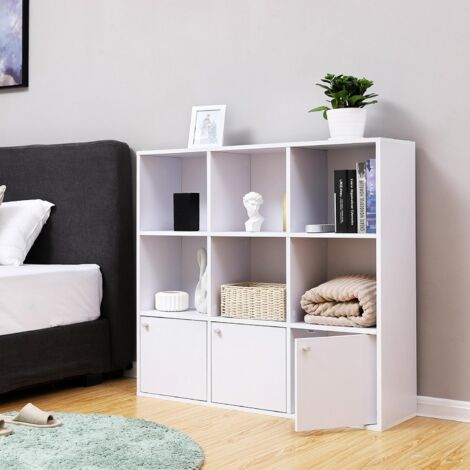 Libreria in Legno Scaffale per Casa e Ufficio Mobile Guardaroba Autoportante Portaoggetti con 3 Armadietti Inferiori Bianco