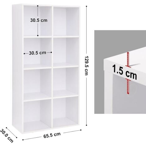 Libreria COLORADO, 8 Cubi, 4 Cassetti Estraibili, 61,5x30x121,5cm, In  Legno, Bianco e Grigio 