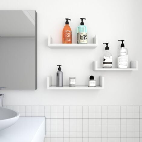 Set di 3 Mensole di Legno a Forma di U Portaoggetti Sospesi da Parete Decorativi MDF Bianco