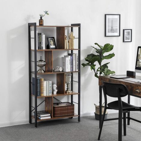 VASAGLE Libreria, Scaffale per Soggiorno, Portaoggetti a 4 Ripiani, Organizzatore per Studio, Stile Industriale, Assemblaggio Semplice, Struttura in Acciaio, Marrone Vintage e Nero da SONGMICS