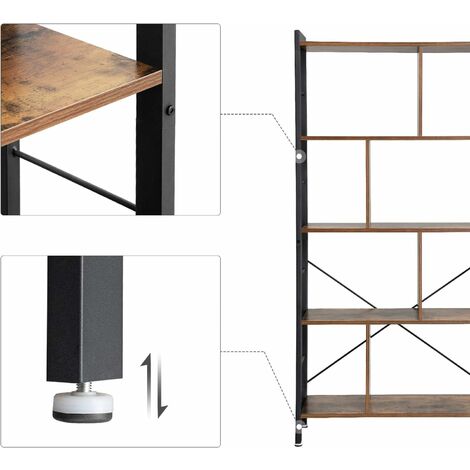 VASAGLE Libreria, Scaffale per Soggiorno, Portaoggetti a 4 Ripiani, Organizzatore per Studio, Stile Industriale, Assemblaggio Semplice, Struttura in Acciaio, Marrone Vintage e Nero da SONGMICS