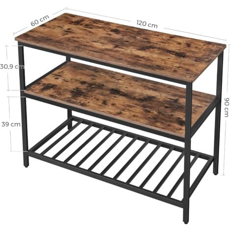 VASAGLE Scaffale da Cucina a 3 Ripiani, Isola da Cucina con Piano da Lavoro,  Struttura Stabile in Acciaio, 120 x 60 x 90 cm, Facile da Assemblare, Marrone  Vintage e Nero da SONGMICS