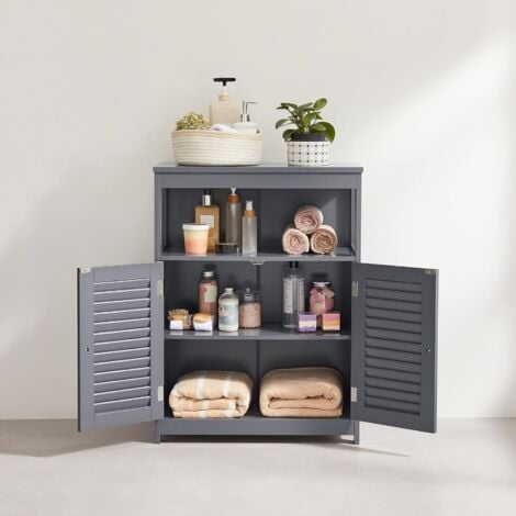 VASAGLE Mobile da Bagno, Armadietto da Bagno e Cucina, con Anta Doppia a Persiana, per Soggiorno, Cucina, Studio, Ingresso, Grigio da SONGMICS