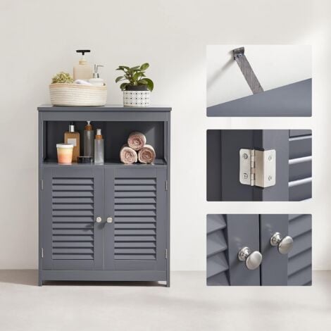 VASAGLE Mobile da Bagno, Armadietto da Bagno e Cucina, con Anta Doppia a Persiana, per Soggiorno, Cucina, Studio, Ingresso, Grigio da SONGMICS