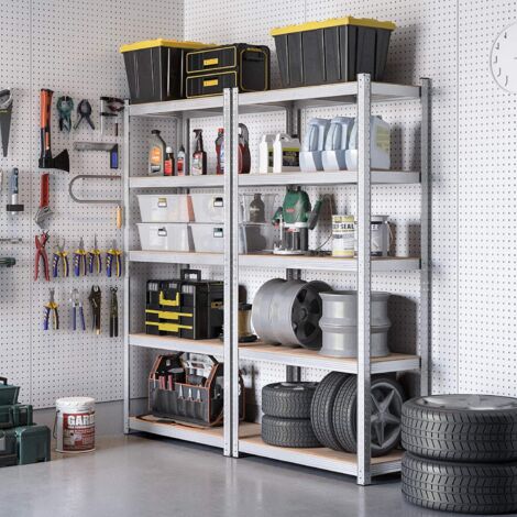 Scaffali In Metallo Per Garage Scaffale Metallico Garage 180x90x40cm - Portata 875kg, 5 Ripiani MDF - Per Cantina, Officina Scaffalatura Metallo - 3