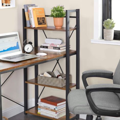 VASAGLE Scrivania per Computer, Scrittoio di 120 cm con Ripiani a Sinistra o Destra, Stabile, Assemblaggio Facile, per Studio, Stile Industriale, Marrone Vintage e Nero da SONGMICS