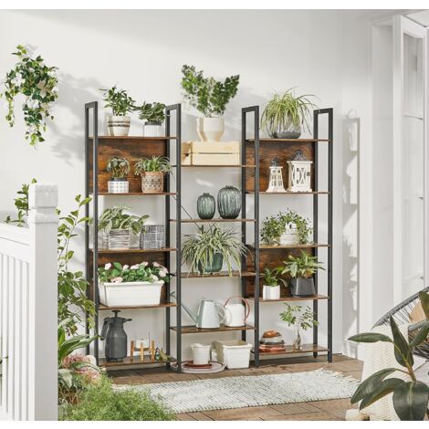 Libreria VASAGLE con 14 Ripiani, Scaffale Portaoggetti in Metallo, Stile Industriale per Soggiorno, Studio e Ufficio, 158 x 24 x 166 cm, Marrone Vintage e Nero da SONGMICS