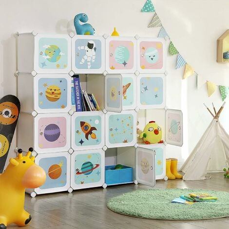 Scaffale Portaoggetti a 15 Cubi per Bambini, Portagiochi ad Incastro,  Armadio in Plastica, Organizzatore Modulare per