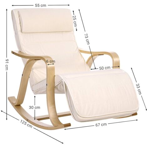 Sedia A Dondolo In Legno Di Betulla Con Tessuto Beige - Poggiapiedi Regolabile 5 Posizioni, Per Interni Ed Esterni - Foto 9