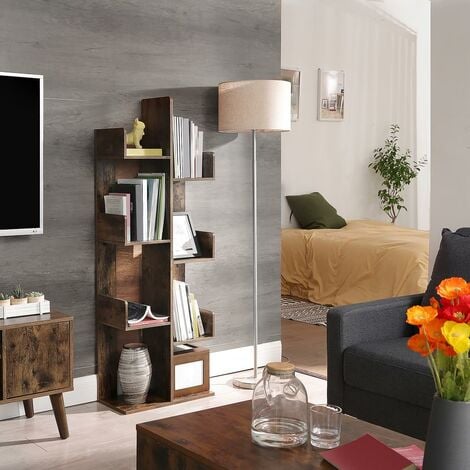 VASAGLE Libreria a Forma di Albero, Scaffale con 8 Scomparti, 50 x 25 x 140 cm, con Angoli Arrotondati, Marrone Vintage da SONGMICS