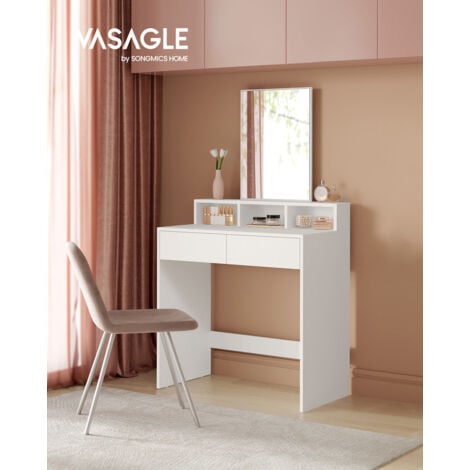 Toeletta con Specchio Rettangolare VASAGLE con 2 Cassetti e 3 Scomparti Portaoggetti, Stile Moderno, Bianco da SONGMICS