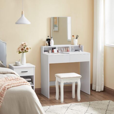 Toeletta con Specchio Rettangolare VASAGLE con 2 Cassetti e 3 Scomparti Portaoggetti, Stile Moderno, Bianco da SONGMICS