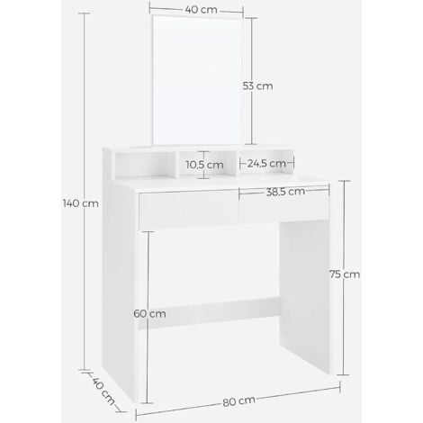 Toeletta con Specchio Rettangolare VASAGLE con 2 Cassetti e 3 Scomparti Portaoggetti, Stile Moderno, Bianco da SONGMICS