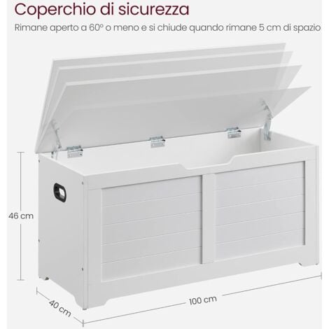VASAGLE Cassapanca, Panca Portaoggetti, Pouf Organizzatore con 2 Cerniere di Sicurezza, Scarpiera, Stile Moderno, 40 x 100 x 46 cm, per Corridoio, Camera da Letto, Soggiorno, Bianco Opaco da SONGMICS