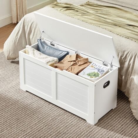 VASAGLE Cassapanca, Panca Portaoggetti, Pouf Organizzatore con 2 Cerniere di Sicurezza, Scarpiera, Stile Moderno, 40 x 100 x 46 cm, per Corridoio, Camera da Letto, Soggiorno, Bianco Opaco da SONGMICS