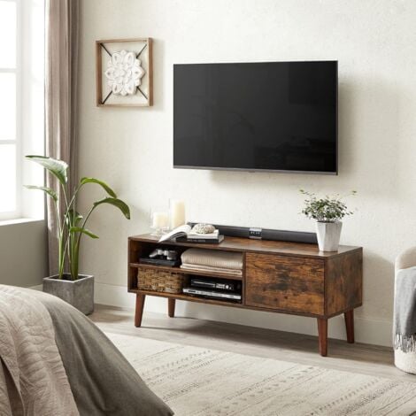 VASAGLE Mobile TV, Armadietto Stand TV, per TV fino a 55 pollici, Centro di Intrattenimento, Consolle da TV Metà del Secolo Moderno per Soggiorno, Camera da Letto, Lounge, Marrone Vintage