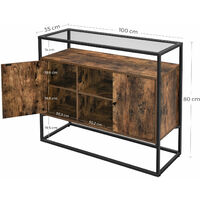 Corridoio Marrone Vintage e Nero LSC014B01 Industriale Struttura in Acciaio Stabile Credenza VASAGLE Armadietto Armadio da Stoccaggio con Piano in Vetro Temperato e Scomparti Aperti Soggiorno 