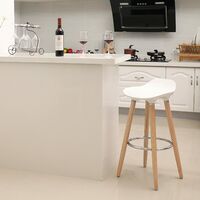 2 x Sgabello da Bar con Gambe in Legno Sedile in ABS Sedia Alta Cucina Altezza di 73cm LJB20W - Bianco