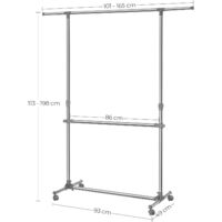 ALBA Porta abiti su ruote Jack, 82 x 42 x 103 cm, Acciaio cromato/ABS, Nero  - Stender Appendiabiti