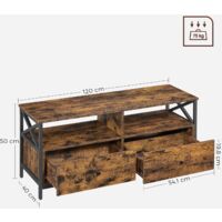 Mobile TV VASAGLE 120cm - Tavolino Per TV Fino 55", 2 Cassetti, Stile Industriale, Marrone E Nero - Foto 7