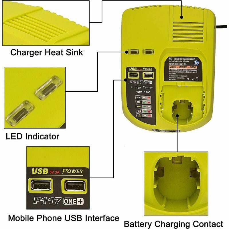 12V-18V Chargeur de batterie rechargeable universelle pour Ryobi P100 P102  P108 P117 P118 - Cdiscount Auto