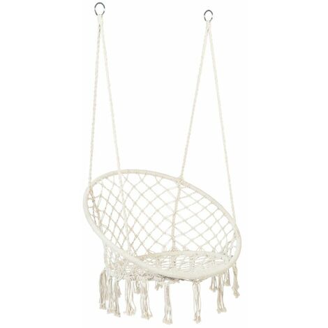 Idmarket – Hamac chaise suspendue 1 place en macramé – Charge maximale 250 kg – Dimensions 60 cm x 50 cm – Installation facile avec 4 cordes (1/5)