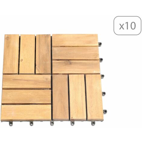 Lot de 10 dalles bois d'acacia format mosaïque finition huilée (1/5)