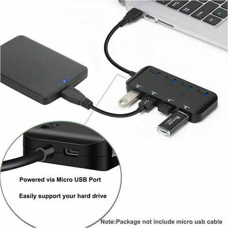 Hub USB 3.0 4 Ports Ultra Fin - Multiprise USB 5 Gbps Pour MacBook, PC, Disque Dur, Souris, Clavier