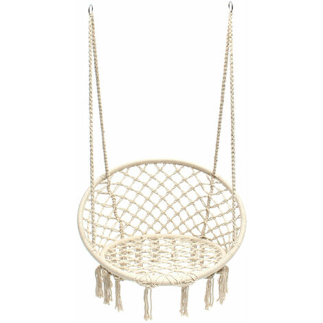 Fauteuil suspendu en macramé – Capacité 120 kg – Corde en coton et cerceau en fer – Pour intérieur et extérieur – Installation rapide