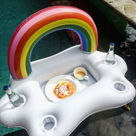 Porte-gobelet gonflable flottant arc-en-ciel, refroidisseur de bière,  plateau de Bar, matelas à Air, jouet de plage, jouet de bain