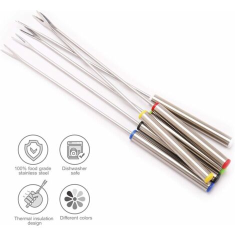 Vyndicca Lot de 18 fourchettes à fondue en acier inoxydable, 23,6 cm, code couleur, fourchettes