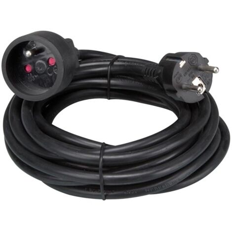 Perel – Rallonge H05VV-F 3G1.5 5 m 16 A 230 V 3500 W – Type E/F pour usage intérieur – Câble PVC noir avec protection enfants