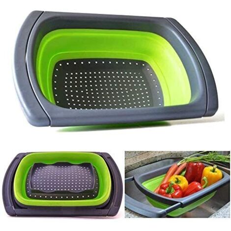 (39x26cm)de Cuisine Passoire Pliable Ensemble sur Le Lavabo Vegtable/Fruits Passoire Passoire avec poignées Extensibles(vert) (1/5)