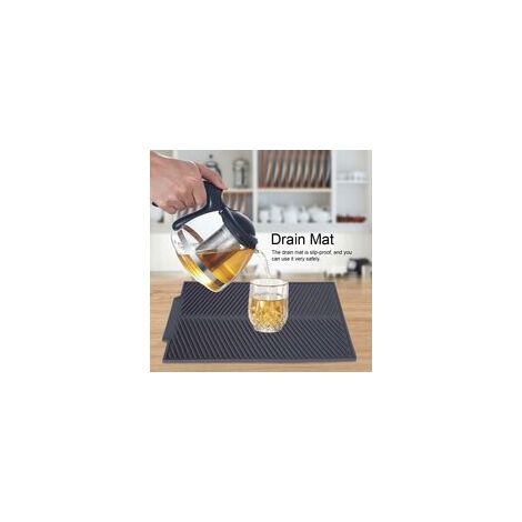 Tapis égouttoir En Silicone Pour évier - 40x32cm - Incliné Anti-goutte, Antidérapant - Gris
