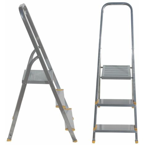 Alve – Escabeau aluminium 3 marches – Hauteur de travail 1,25 m – Plateforme antidérapante 26,4 cm – Charge max 150 kg – Construction renforcée