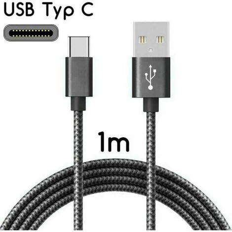 Cable USB-C vers USB 2.0 Cable de charge en nylon avec connecteur USB Type-C / 1 m La couleur noire (1/4)