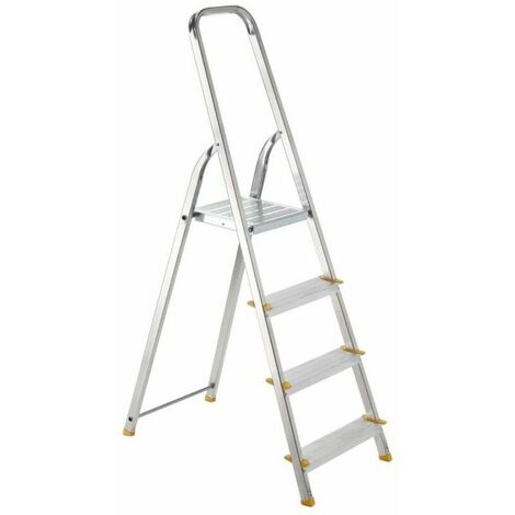 Alve – Escabeau aluminium 4 marches – Hauteur 1,48 m – Plateforme large 26,4 cm – Antidérapant pour sécurité – Charge max 150 kg