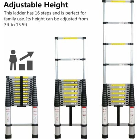 Échelle télescopique de 3.2m en aluminium , Multifonction échelle télescopique élevée d'échelle de loft de but télescopique noir
