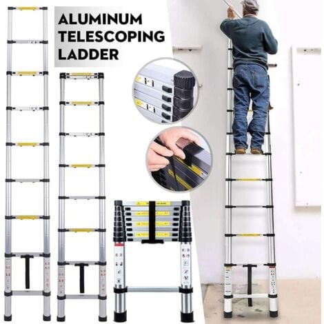 Échelle télescopique de 3.2m en aluminium , Multifonction échelle télescopique élevée d'échelle de loft de but télescopique noir