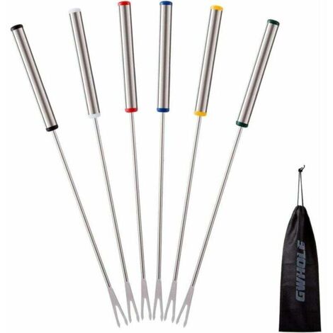 Lot de 6 Fourchettes à Fondue, Brochettes en Acier Inoxydable pour Fromage Viande Chocolat Dessert - 24cm
