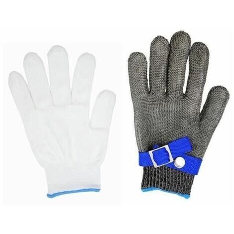 Gant anti-coupure en cotte de maille acier inoxydable – Protection niveau 5 – Taille L – Pour manipulation d'outils tranchants – Merkmak