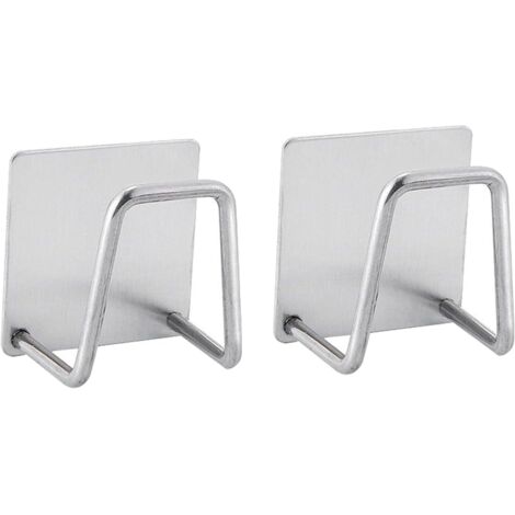 Porte-éponge adhésif, sans perçage, porte-éponge en acier inoxydable antirouille et étanche pour évier de cuisine (argent 2 pièces) (1/5)