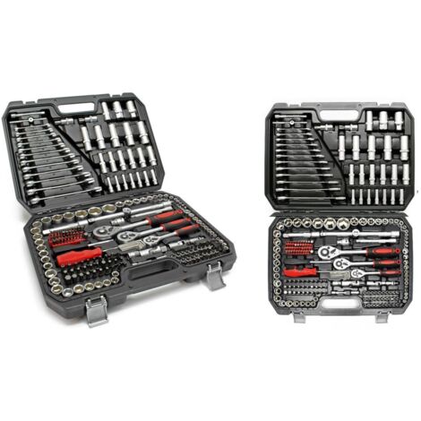 Coffret multi-outils 215 pièces – Acier au carbone – 3 clés à cliquet réversibles – Douilles hexagonales et embouts de vissage