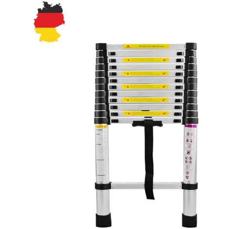 Hengmei – Échelle télescopique aluminium 3.8m – Charge maximale 150 kg – Pliable et portable – Caps antidérapants pour sécurité