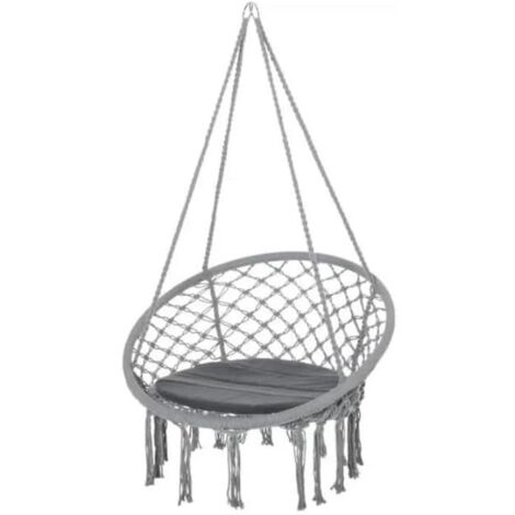 Fauteuil suspendu gris en acier et toile coton – Résistant jusqu'à 150 kg – Installation rapide avec kit d'accroche – Pour jardin et balcon – Hobbytech