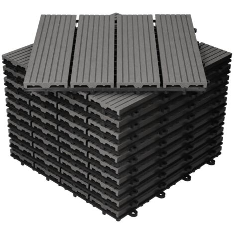 Dalles de terrasse en bois composite WPC 30 x 30 cm Dalles clipsables jardin extérieur Grise x10 (1/4)