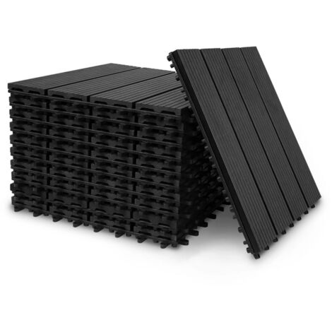 Dalles de terrasse en bois composite WPC 30 x 30 cm Dalles clipsables jardin extérieur Noire x10